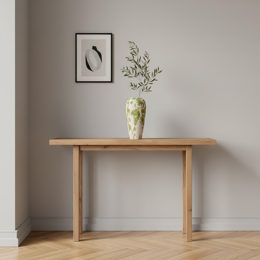 Speckled Ceramic Floor Vase on console table in Scandinavian entryway