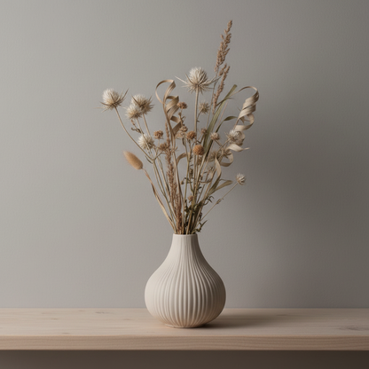 Cream Ribbed Vase