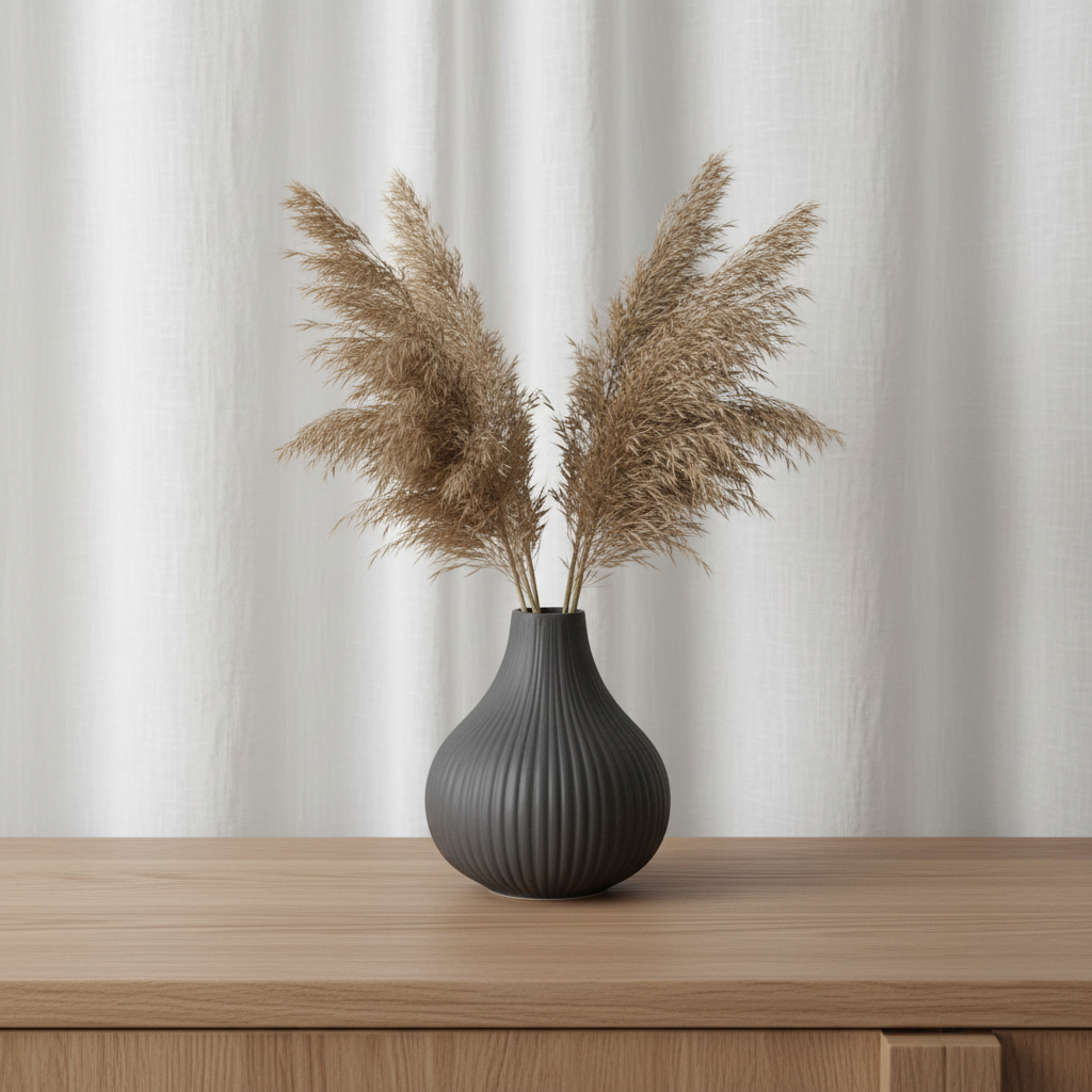 Grey Ribbed Vase