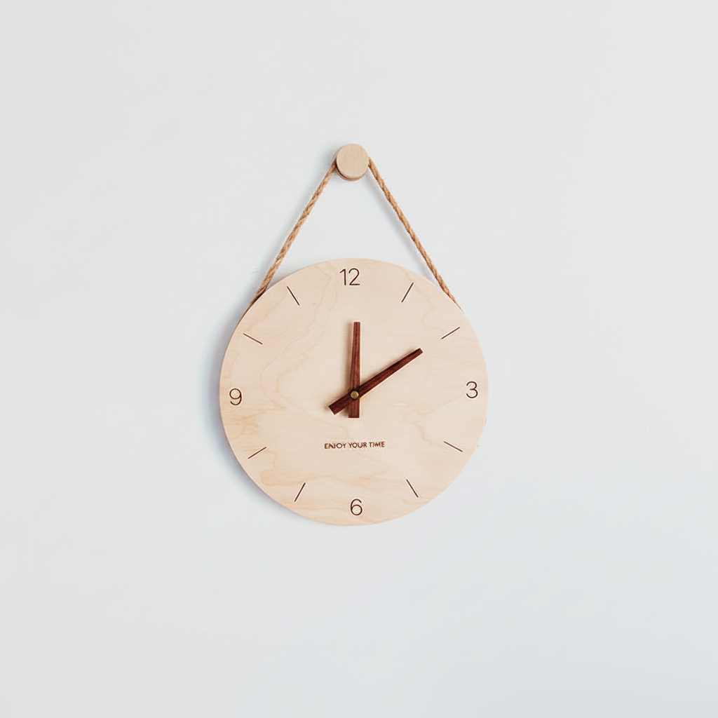 Nordic Rope-Hung Wooden Wall Clock | 25cm Birch | Jute Hanger