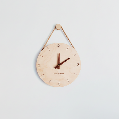 Nordic Rope-Hung Wooden Wall Clock | 25cm Birch | Jute Hanger